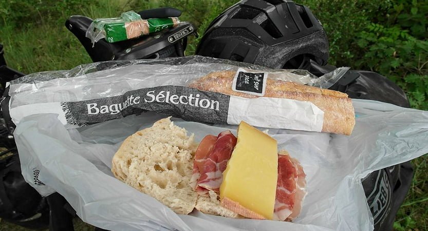 Cheese salami baguette in France