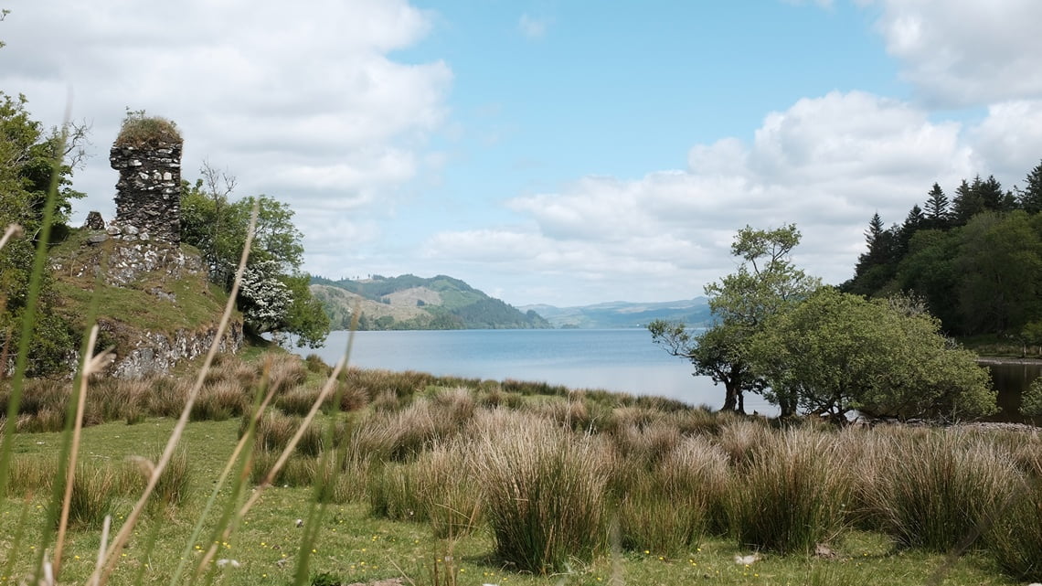 Fincharn castle on edge of loch